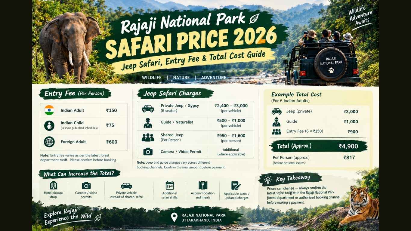 Rajaji National Park Safari Price 2026: Jeep Safari, Entry Fee & Total Cost Guide